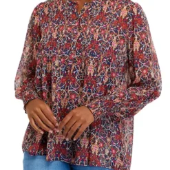 Hot Sale ⭐ Biltmore® Women's Long Sleeve Popover Blouse 😀 -Gleam Hearth Sales Belk 1309