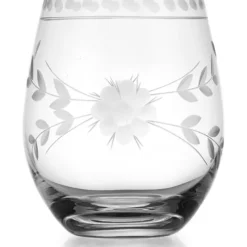 Discount 😍 Biltmore® Spring Fleur Set of 4 Etched Stemless Wine Glasses 🎁 -Gleam Hearth Sales Belk 289