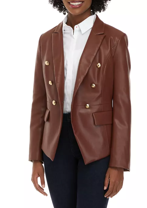 Discount 👍 Biltmore® Women's Faux Leather Double Breasted Blazer 🤩 1 Discount 👍 Biltmore® Women's Faux Leather Double Breasted Blazer 🤩